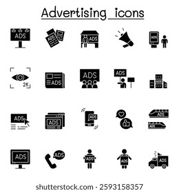 Advertising icon set in glyph style