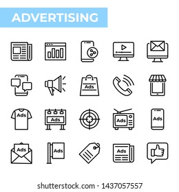Advertising Icon Set, Outline Style