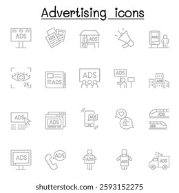 Advertising icon set in thin line style