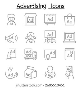Advertising icon set in thin line style