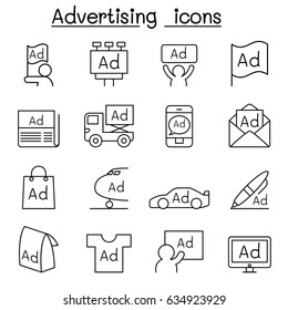 Advertising Icon Set In Thin Line Style