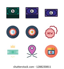 advertising icon set. vector set about promotions, money, badges and badge icons set.