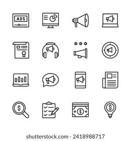 Icono de publicidad conjunto ilustración vectorial