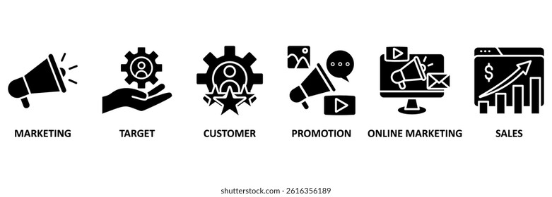 Advertising Icon set vector illustration concept with icon of marketing, target, customer, promotion, online marketing, and sales