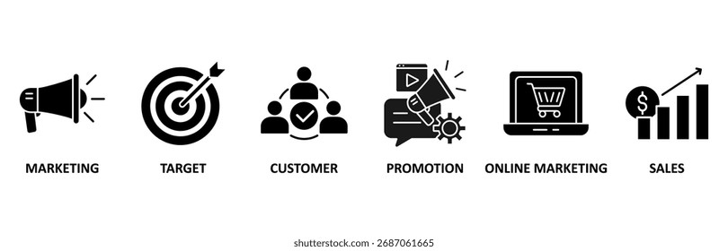 Advertising icon set vector illustration for marketing, target, customer, promotion, online marketing, and sales