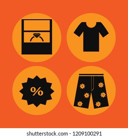 advertising icon. advertising vector icons set wedding ring, shorts, discount tag and t shirt