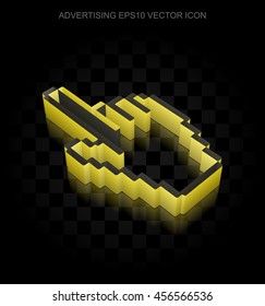 Advertising icon: Yellow 3d Mouse Cursor made of paper tape on black background, transparent shadow, EPS 10 vector illustration.
