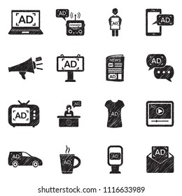 Advertising Icons. Black Scribble Design. Vector Illustration.