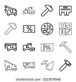 Advertising icons. set of 16 editable outline advertising icons such as hummer, truck with hook, ticket on sale, ad