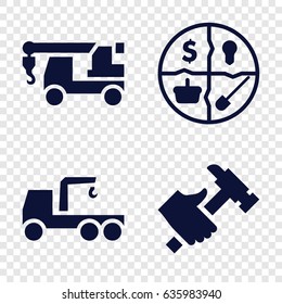 Advertising icons set. set of 4 advertising filled icons such as truck with hook, hummer