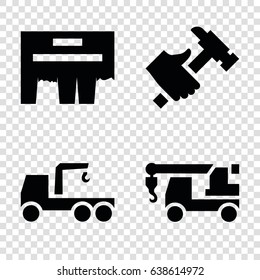 Advertising icons set. set of 4 advertising filled icons such as truck with hook, hummer