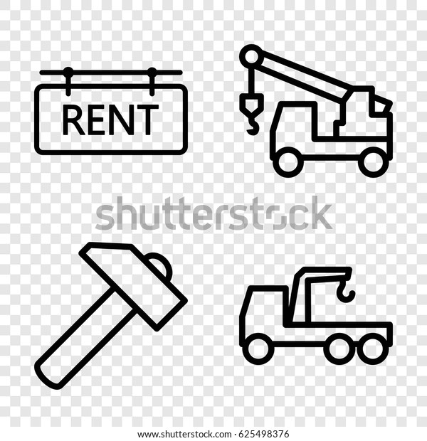Advertising icons set. set of 4 advertising\
outline icons such as hummer, truck with\
hook