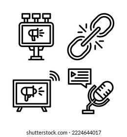 Advertising Icons Set = billboard, hyperlink, tv marketing, podcast. Perfect for website mobile app, app icons, presentation, illustration and any other projects