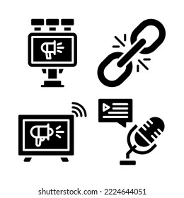 Advertising Icons Set = billboard, hyperlink, tv marketing, podcast. Perfect for website mobile app, app icons, presentation, illustration and any other projects