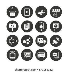 advertising icons set in circle button style