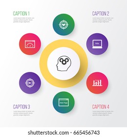 Advertising Icons Set. Collection Of Digital Media, Intellectual Process, Loading Speed And Other Elements. Also Includes Symbols Such As Digital, Ranking, Brain.