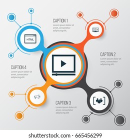 Advertising Icons Set. Collection Of Newsletter, Questionnaire, Video Player And Other Elements. Also Includes Symbols Such As Digital, Focus, Code.