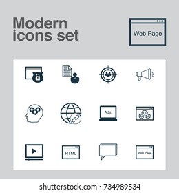 Advertising Icons Set. Collection Of Web Page Performance, Security, Coding And Other Elements. Also Includes Symbols Such As Link, Client, Matching.