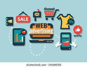 Advertising Icons Set in Flat Design Style.