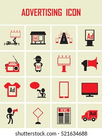Advertising icons set , flat vector mono symbols 