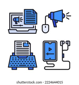 Advertising Icons Set = laptop, megaphone, typewriter, smartphone. Perfect for website mobile app, app icons, presentation, illustration and any other projects