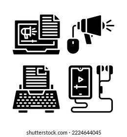 Advertising Icons Set = laptop, megaphone, typewriter, smartphone. Perfect for website mobile app, app icons, presentation, illustration and any other projects