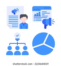 Advertising Icons Set = marketer, web promotion, idea, pie chart. Perfect for website mobile app, app icons, presentation, illustration and any other projects
