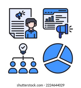 Advertising Icons Set = marketer, web promotion, idea, pie chart. Perfect for website mobile app, app icons, presentation, illustration and any other projects