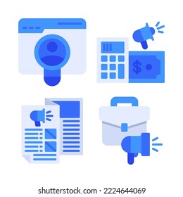 Advertising Icons Set = search user, budget marketing, flyer promotion, briefcase. Perfect for website mobile app, app icons, presentation, illustration and any other projects