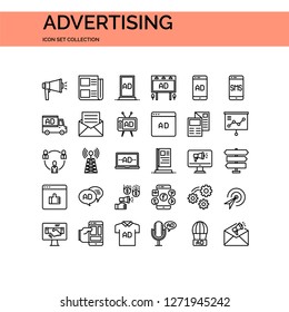 Advertising Icons Set. UI Pixel Perfect Well-crafted Vector Thin Line Icons. The illustrations are a vector.