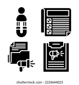 Advertising Icons Set = user target, newspaper, folder marketing, clipboard. Perfect for website mobile app, app icons, presentation, illustration and any other projects
