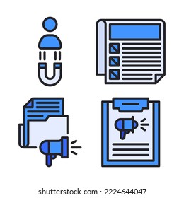 Advertising Icons Set = user target, newspaper, folder marketing, clipboard. Perfect for website mobile app, app icons, presentation, illustration and any other projects