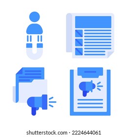 Juego de iconos de publicidad = destino del usuario, periódico, marketing de carpetas, portapapeles. Perfecto para aplicaciones móviles web, iconos de aplicaciones, presentación, ilustración y cualquier otro proyecto
