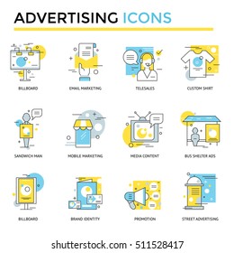 Advertising icons, thin line, flat design