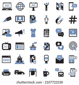 Iconos publicitarios. Diseño Plano De Dos Tonos. Ilustración vectorial.