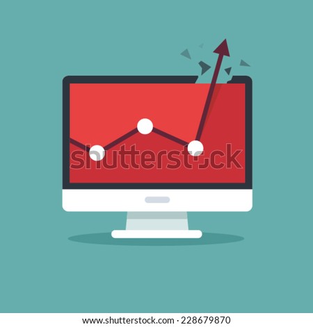 advertising illustration of monitor and a chart as a symbol of business growth