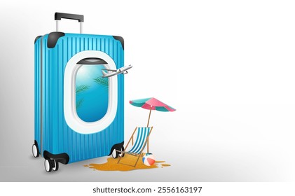 Advertising images supporting tourism, booking tickets online via mobile phones application or website. Luggage , Airplane , Passport ,Ticket. Backdrop or background for vector illustration