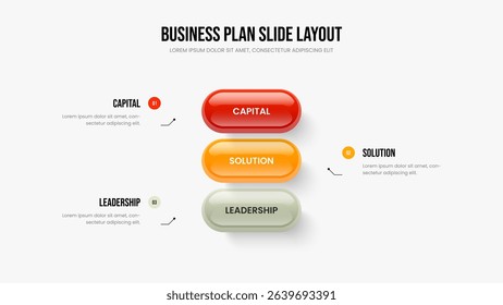 Advertising Innovation Frame Template Vector Illustration. Marketing Overview 3 Step Infographic Slideshow Design. Consulting Campaign Three Option Diagram Presentation Layout.