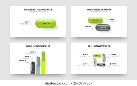 Advertising Innovation One Two Three Four Element Diagram Presentation Template Vector Illustration Collection. Project Strategy 1 2 3 4 Step Infographic Slide Design Bundle.