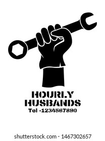 Advertising inscription on the wall "hourly husbands".Black spray graffiti stencil. Vector illustration EPS10.