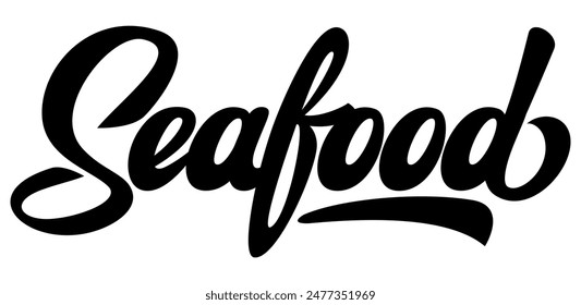 Advertising inscription for seafood label. Monochrome vector template.