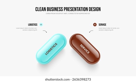 Advertising Insight 2 Element Infographic Slideshow Template. Creative Proposal Slide Layout Vector Illustration. Enterprise Growth Two Option Diagram Frame Design.