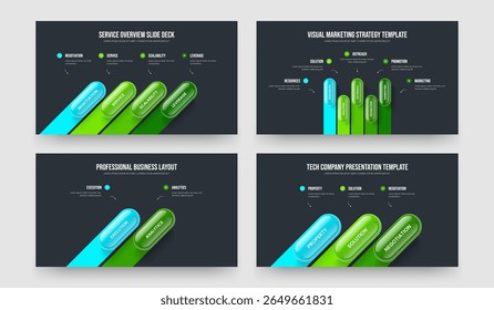 Advertising Insight Four Five Two Three Option Infographic Slide Template Vector Illustration Set. Corporate Solution 4 5 2 3 Step Diagram Slideshow Design Collection.