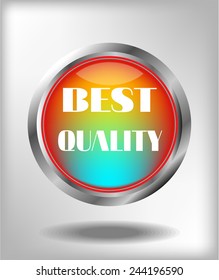 Advertising label with one huge metal circle, shadow, grey backdrop