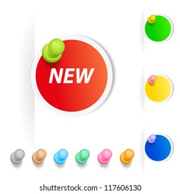 Advertising labels with pins. EPS10 vector.