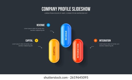 Advertising Launch 3 Element Diagram Slideshow Template. Modern Showcase Three Option Infographic Presentation Design. Digital Proposal Frame Layout Vector Illustration.