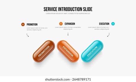 Advertising Launch 3 Option Diagram Slideshow Layout. Professional Proposal Three Element Infographic Slide Template. Digital Campaign Frame Design Vector Illustration.