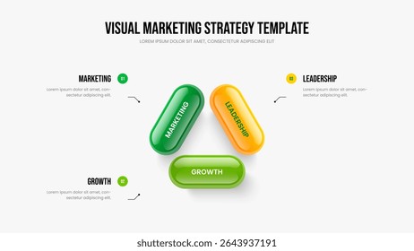 Advertising Launch 3 Step Diagram Presentation Template. Professional Development Slide Layout Vector Illustration. Investor Campaign Three Option Infographic Slideshow Design.