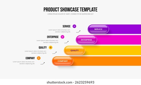Advertising Launch Four Element Infographic Slide Layout. Financial Forecast 4 Option Diagram Frame Template. Business Briefing Presentation Design Vector Illustration.