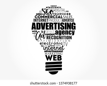 ADVERTISING light bulb word cloud, creative business concept background